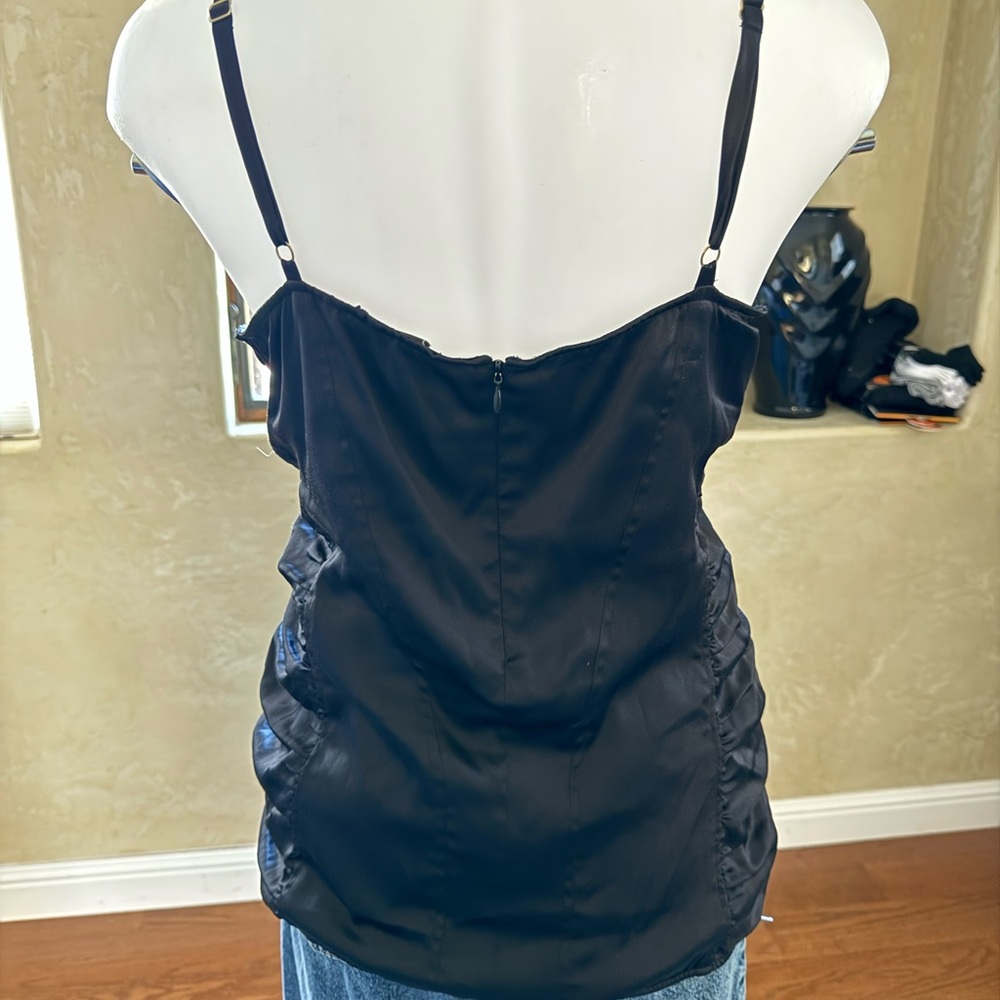 Guess Marciano Black Silk Ruched Corset Bustier Top Small Y2K Sexy Sz Large - Picture 6 of 7